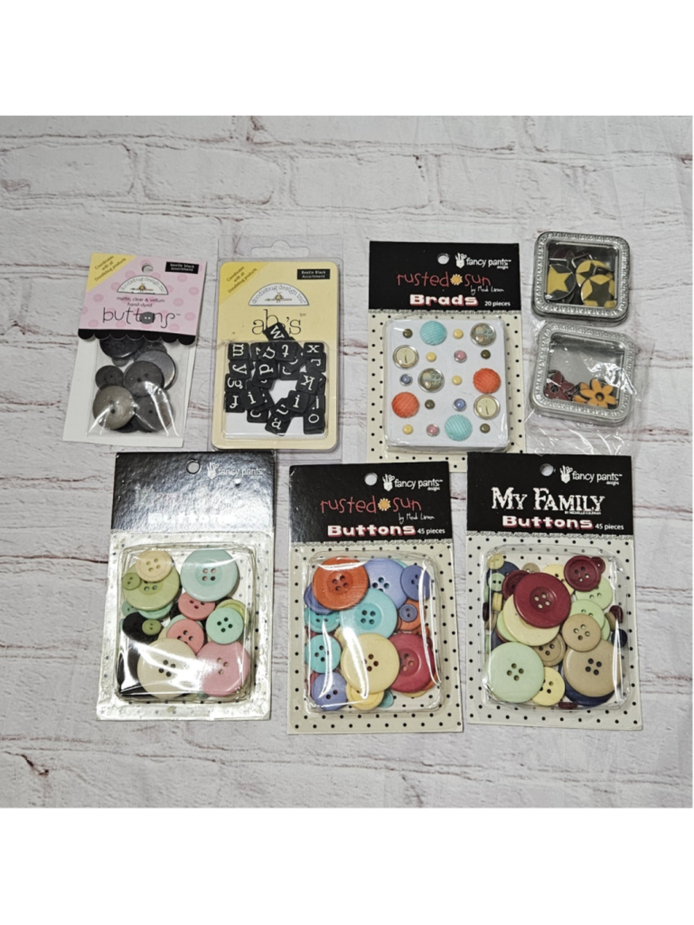 Scrapbook/crafting Brads/Buttons/Slides Lot of 8 metal/plastic All new Package